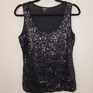 Woman's Black Sequins Sleeveless Shirt Large